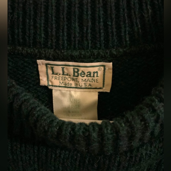 LL Bean vintage dark Green wool Sweater Size Large 85% wool Made in USA - Picture 2 of 5